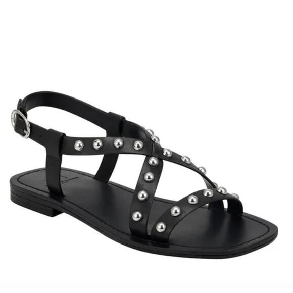 MARC FISHER Fianna Flat Studded Leather Sandals black silver Sz 8 - Picture 1 of 5